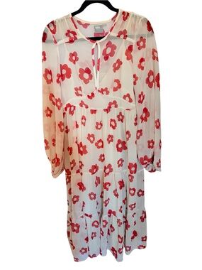 ASOS Sheer White Red Floral Print Dress with Camisole